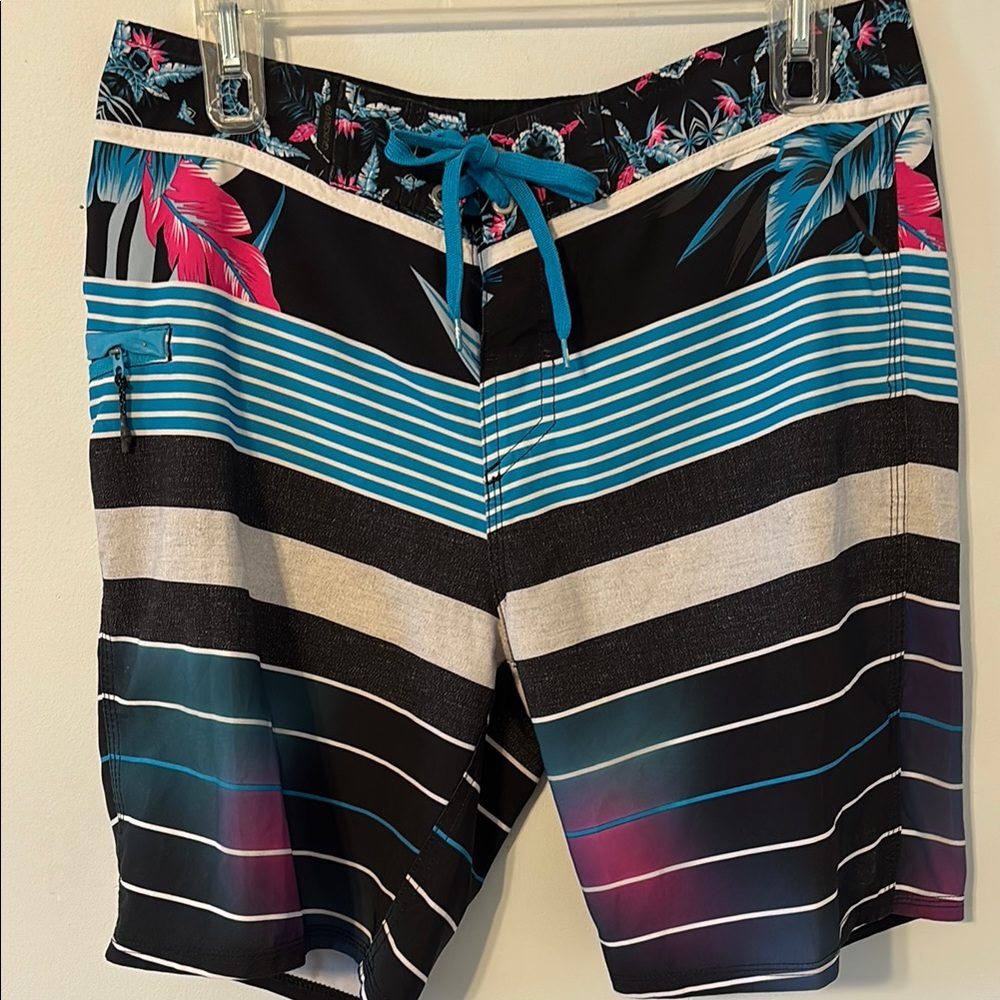 Quiksilver Black and Blue Striped Board Shorts